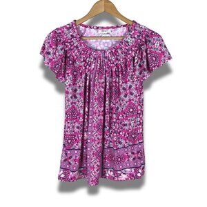 STYLE & CO. Pink Pleated Flutter Sleeve Floral Top NEW XS